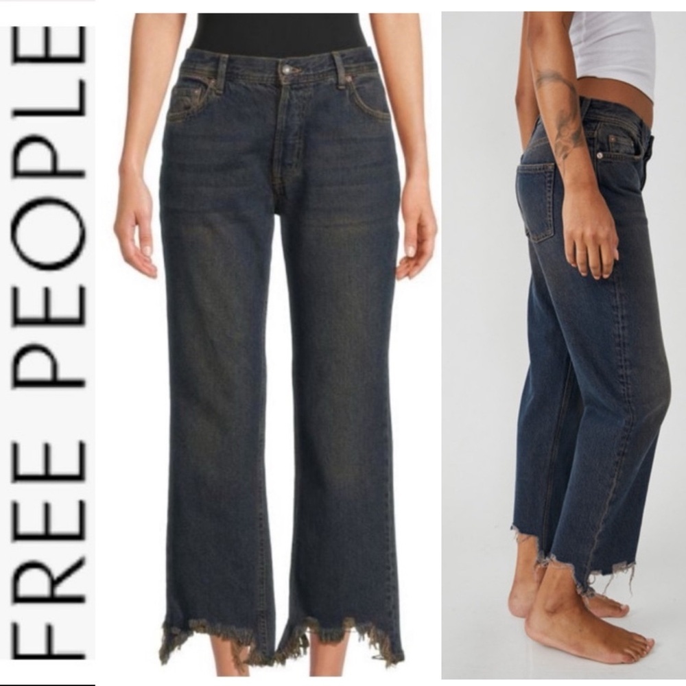NWT FP We The Free Maggie MidRise Crop Straight Jeans in Back Alley Blue 25 - Picture 2 of 16